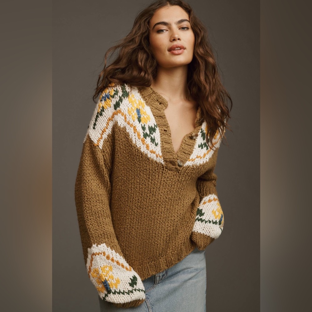 NWT $425 Mother The Henley Crochet Sweater